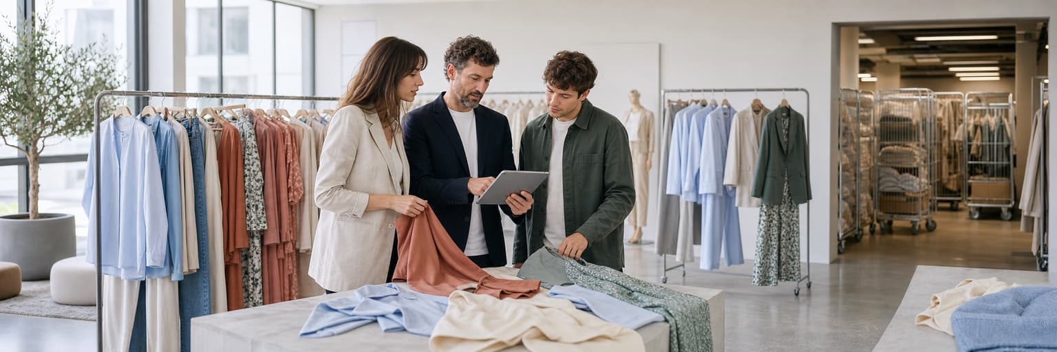 Großhandelskäufer wählen einzelne Modelle im Showroom aus