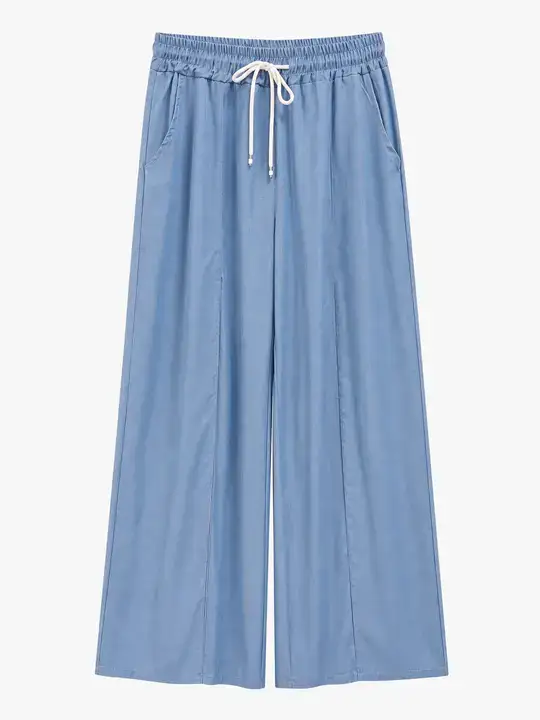 Pantaloni a gamba larga con vita elastica blu