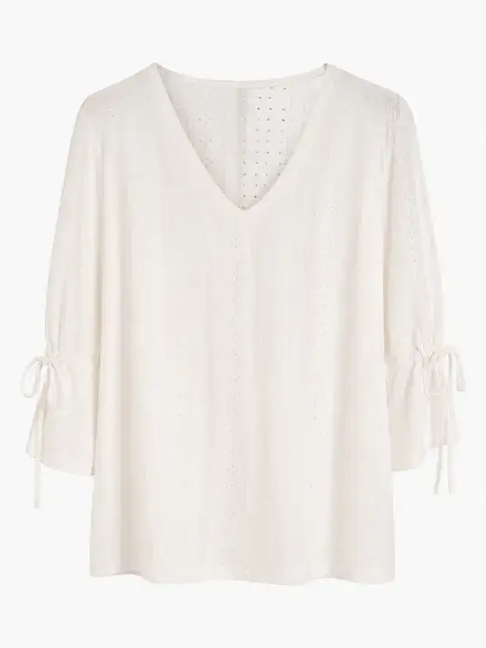 Blusa con ricamo traforato e scollo a V