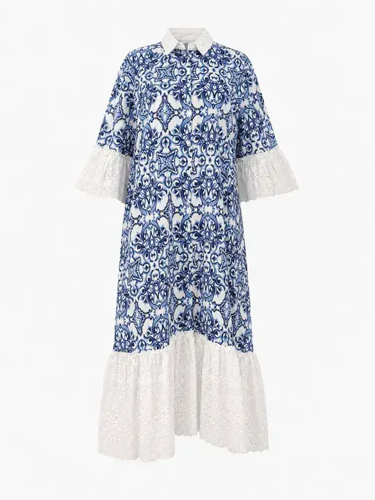 Abito lungo stampato blu e bianco