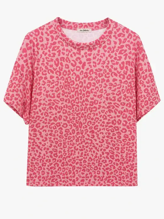T-shirt rosa a stampa leopardata