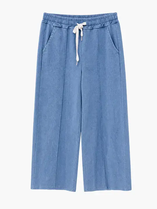 Pantaloni casual a gamba larga in cotone poliestere e elastan