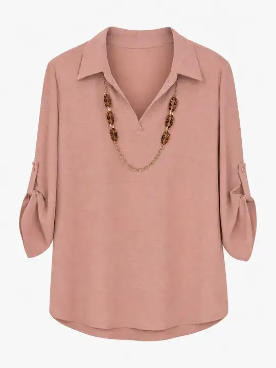 Camicia rosa a maniche lunghe con scollo a V