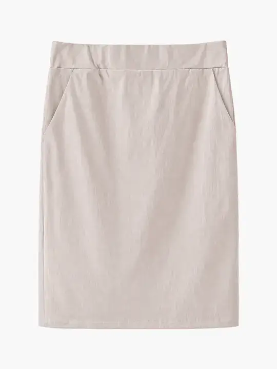 Gonna midi dritta a vita alta beige
