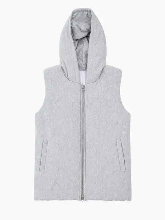 Piumino smanicato grigio con cappuccio